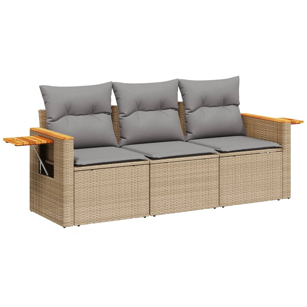 3-delige Loungeset met kussens poly rattan beige is nu te koop bij PeponiXL, paradijselijk wonen!
