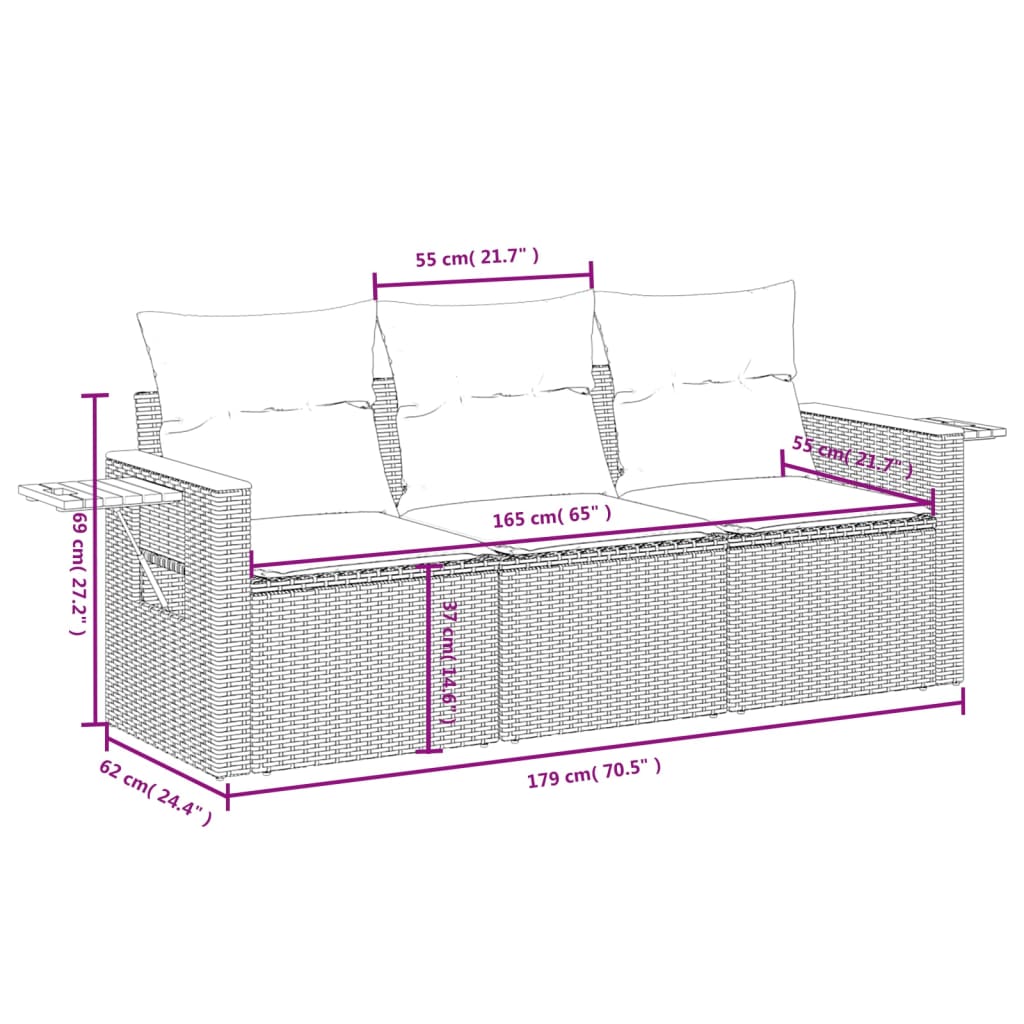 3-delige Loungeset met kussens poly rattan beige is nu te koop bij PeponiXL, paradijselijk wonen!