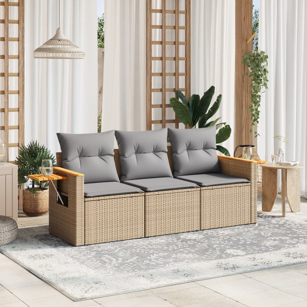 3-delige Loungeset met kussens poly rattan beige is nu te koop bij PeponiXL, paradijselijk wonen!