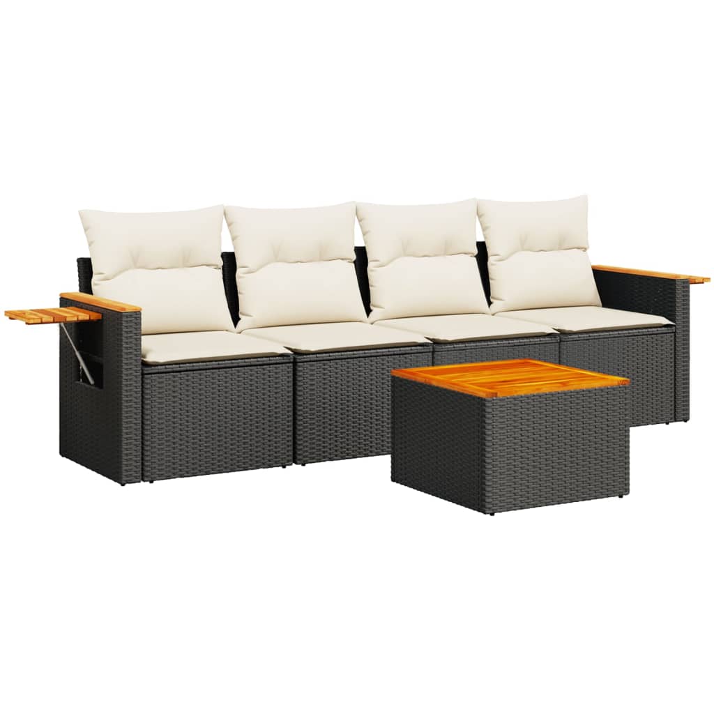5-delige Loungeset met kussens poly rattan zwart is nu te koop bij PeponiXL, paradijselijk wonen!