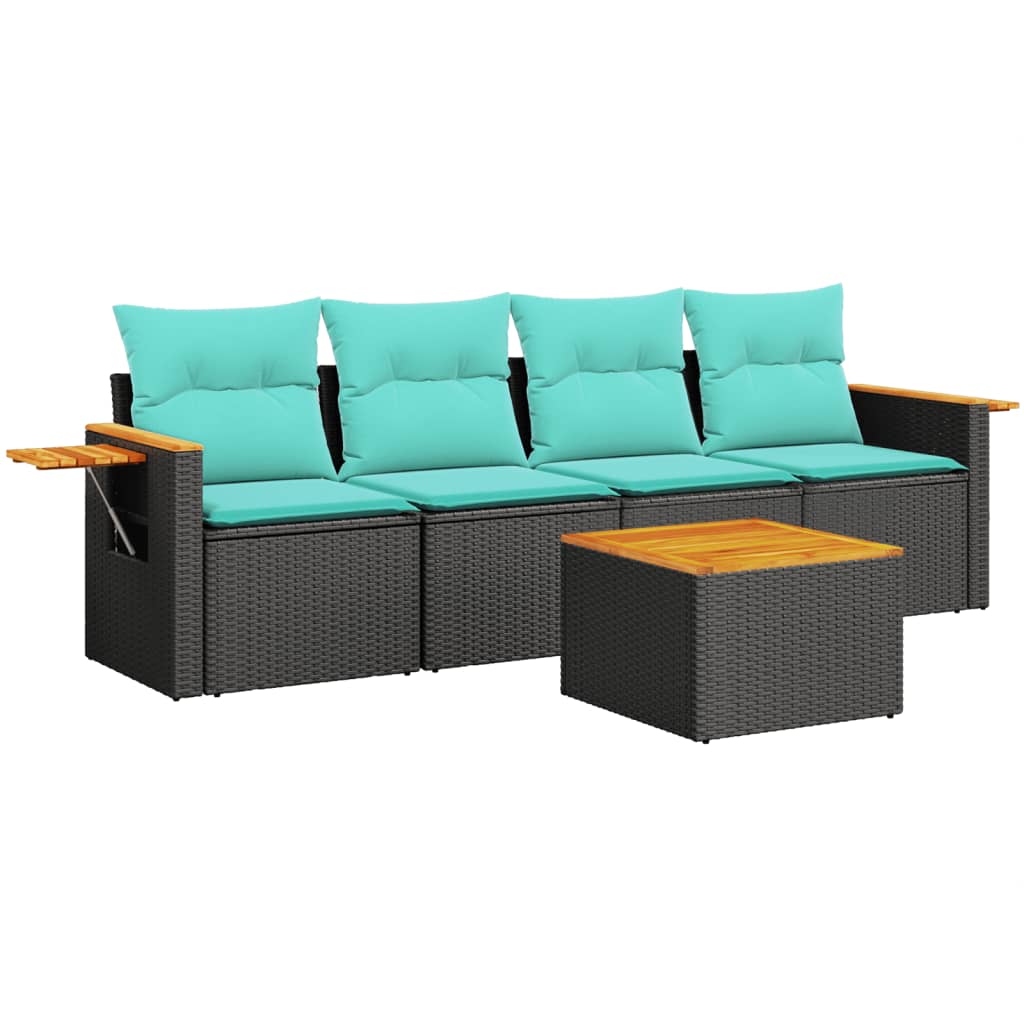 5-delige Loungeset met kussens poly rattan zwart is nu te koop bij PeponiXL, paradijselijk wonen!