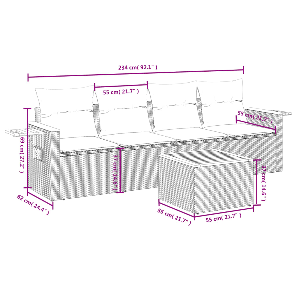 5-delige Loungeset met kussens poly rattan zwart is nu te koop bij PeponiXL, paradijselijk wonen!