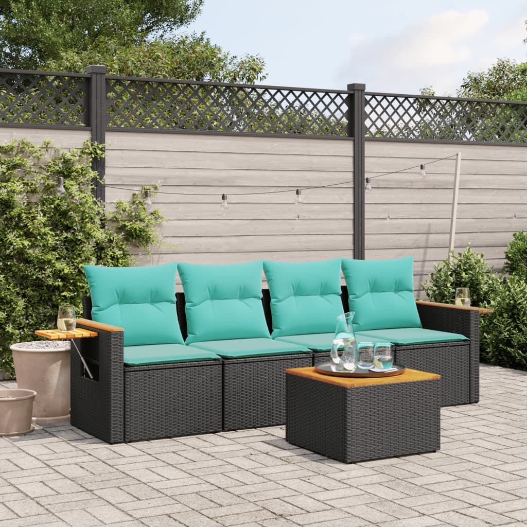 5-delige Loungeset met kussens poly rattan zwart is nu te koop bij PeponiXL, paradijselijk wonen!