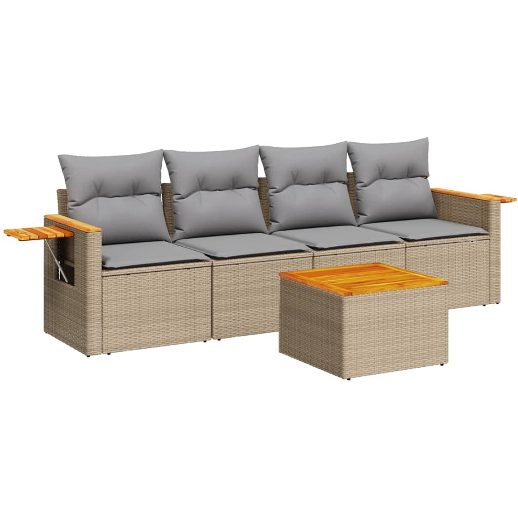 5-delige Loungeset met kussens poly rattan beige is nu te koop bij PeponiXL, paradijselijk wonen!