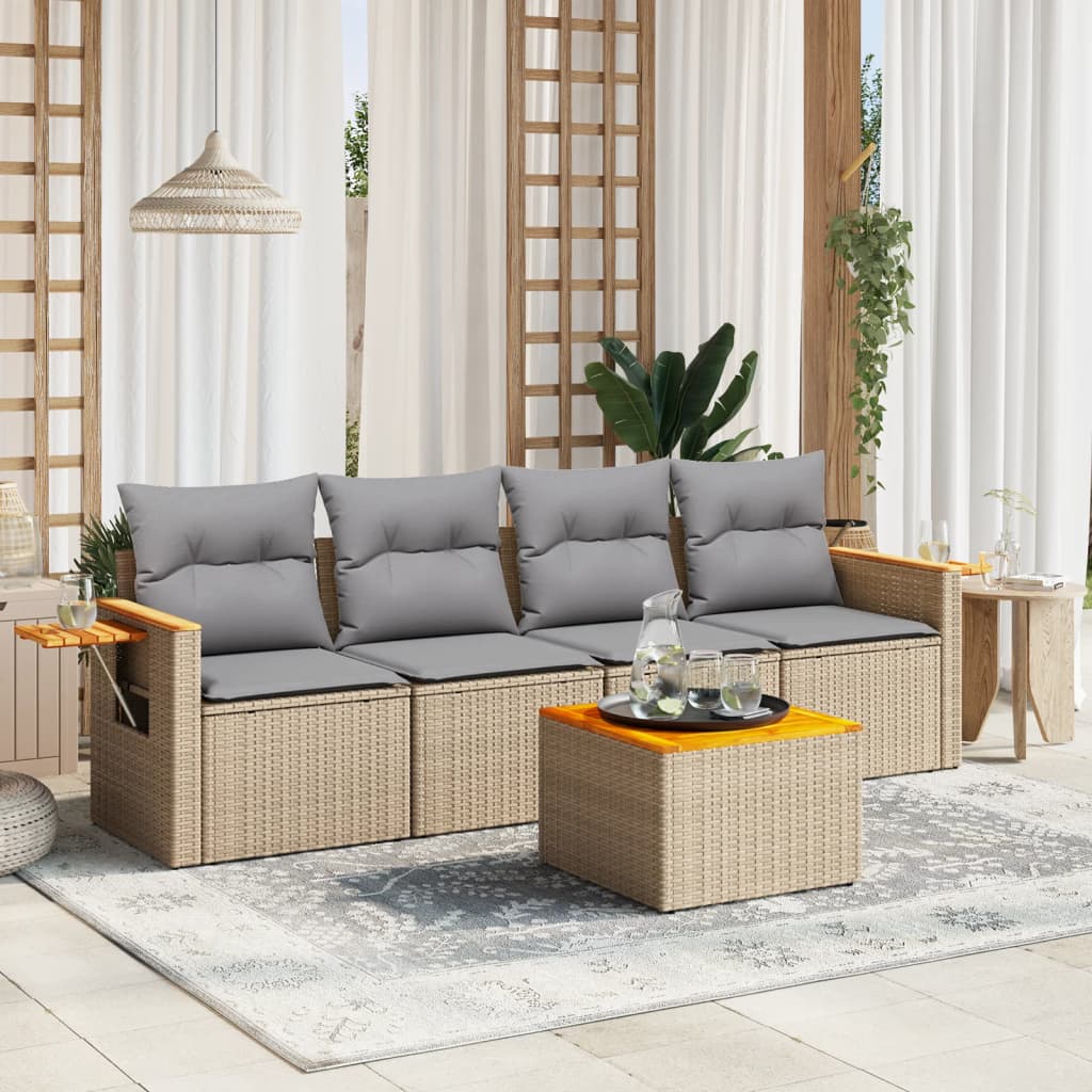 5-delige Loungeset met kussens poly rattan beige is nu te koop bij PeponiXL, paradijselijk wonen!