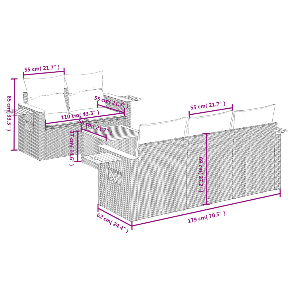 6-delige Loungeset met kussens poly rattan zwart is nu te koop bij PeponiXL, paradijselijk wonen!