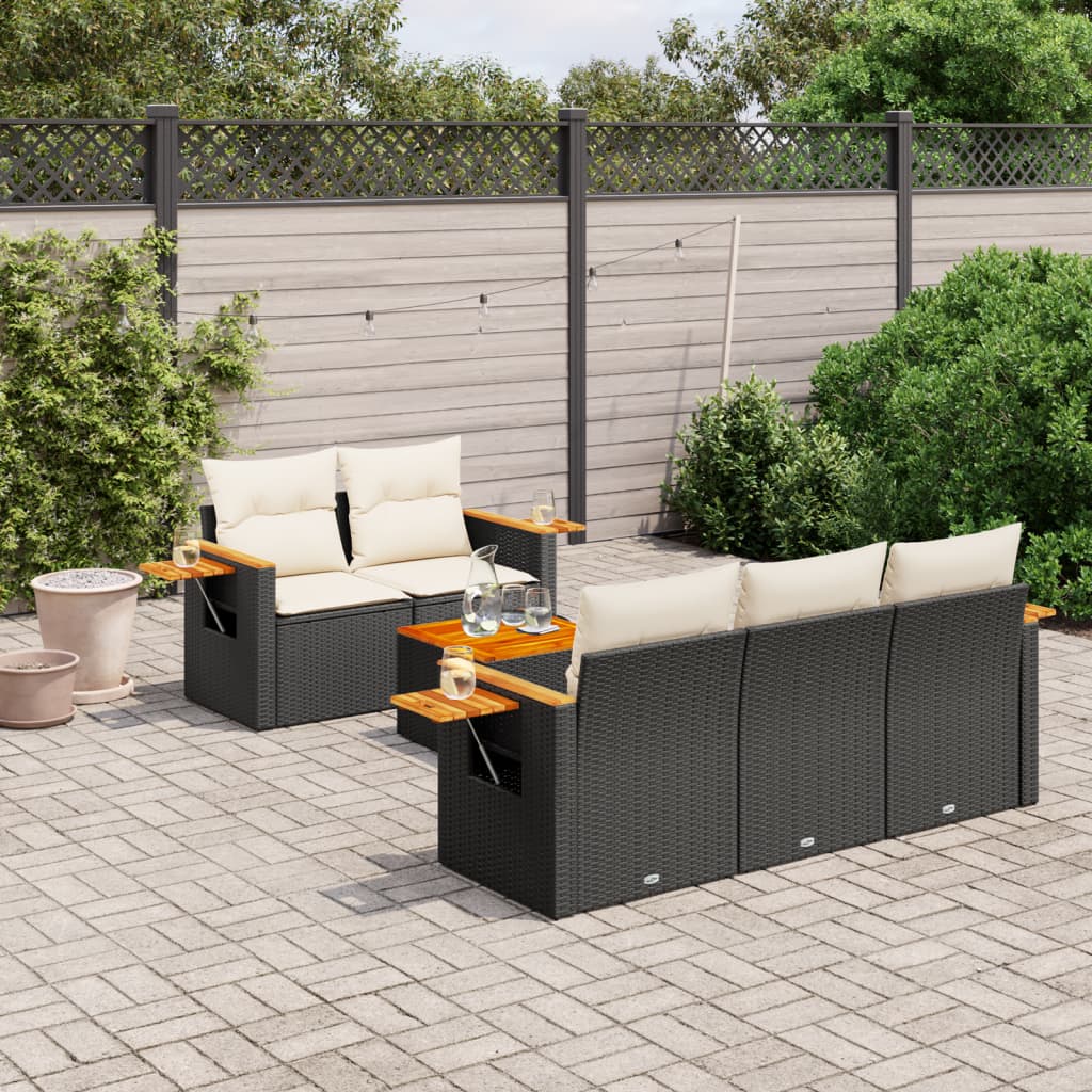 6-delige Loungeset met kussens poly rattan zwart is nu te koop bij PeponiXL, paradijselijk wonen!