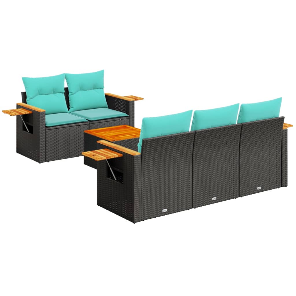 6-delige Loungeset met kussens poly rattan zwart is nu te koop bij PeponiXL, paradijselijk wonen!