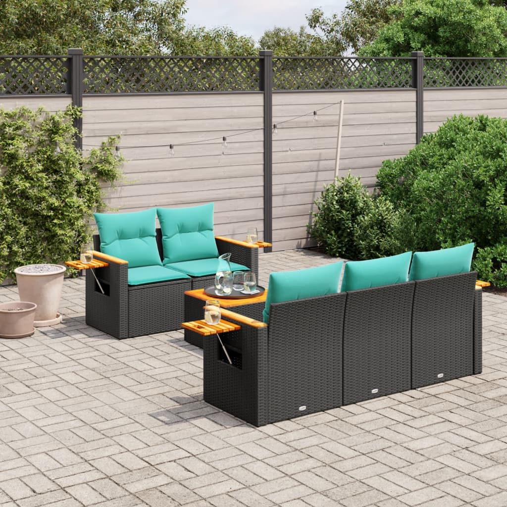 6-delige Loungeset met kussens poly rattan zwart is nu te koop bij PeponiXL, paradijselijk wonen!
