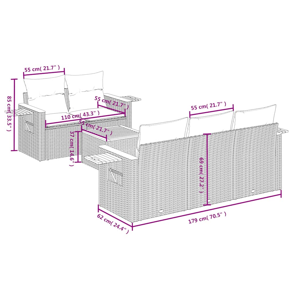 6-delige Loungeset met kussens poly rattan beige is nu te koop bij PeponiXL, paradijselijk wonen!
