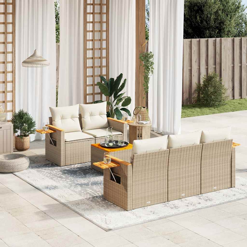 6-delige Loungeset met kussens poly rattan beige is nu te koop bij PeponiXL, paradijselijk wonen!