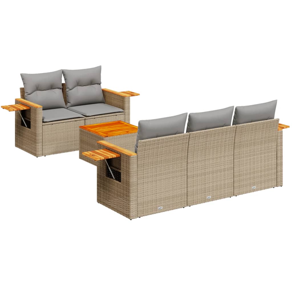 6-delige Loungeset met kussens poly rattan beige is nu te koop bij PeponiXL, paradijselijk wonen!