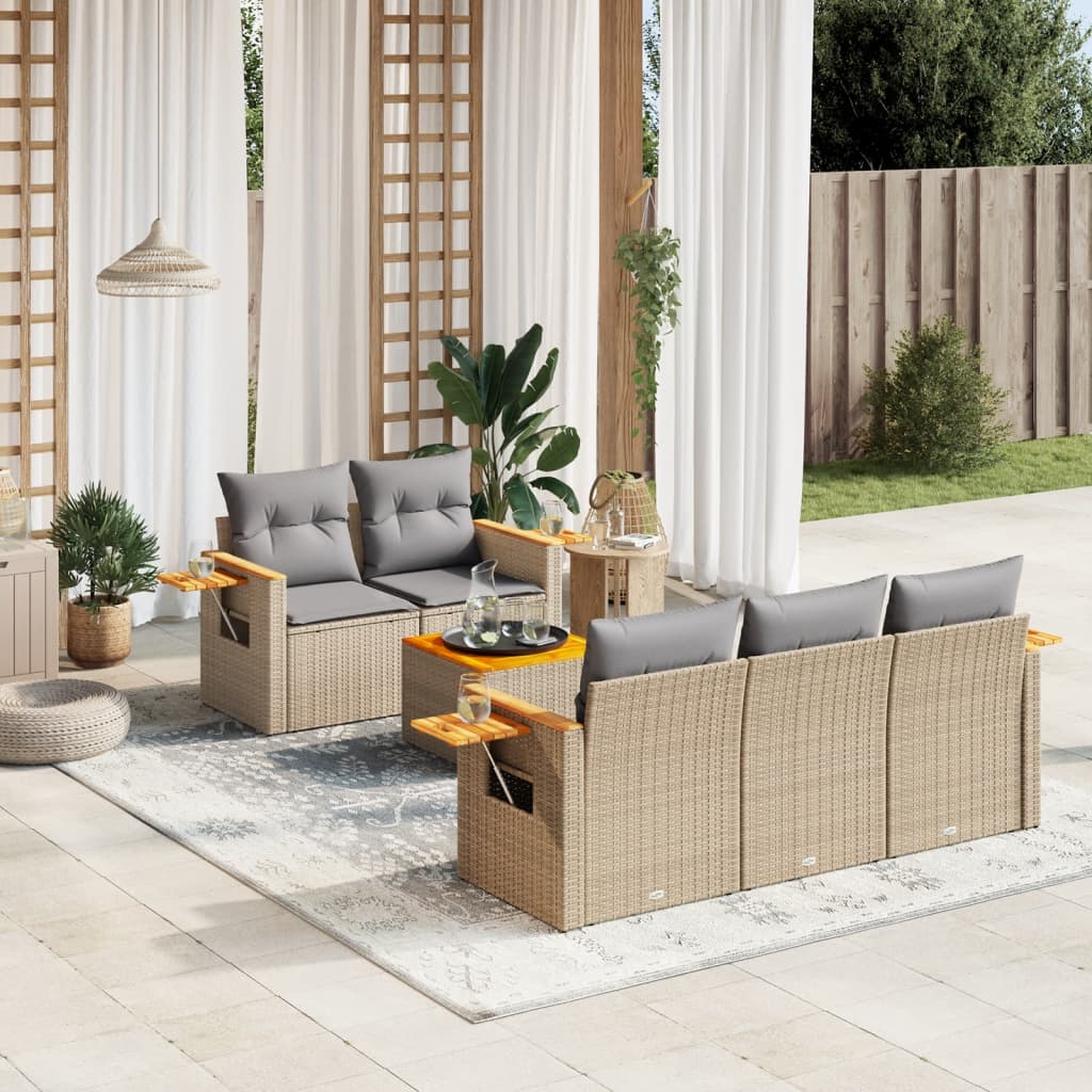 6-delige Loungeset met kussens poly rattan beige is nu te koop bij PeponiXL, paradijselijk wonen!