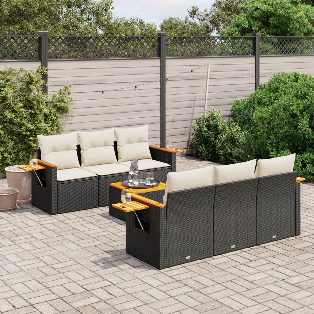 7-delige Loungeset met kussens poly rattan zwart is nu te koop bij PeponiXL, paradijselijk wonen!