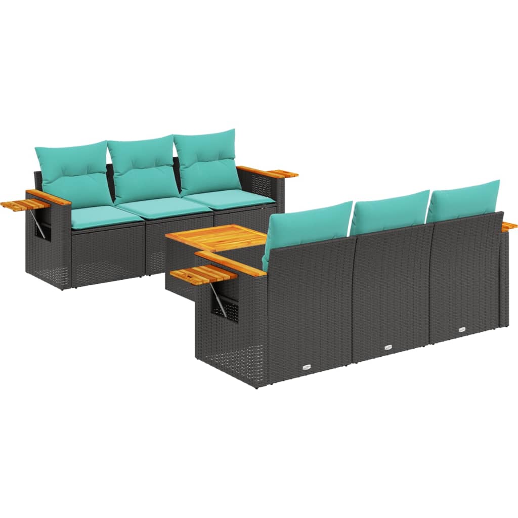 7-delige Loungeset met kussens poly rattan zwart is nu te koop bij PeponiXL, paradijselijk wonen!