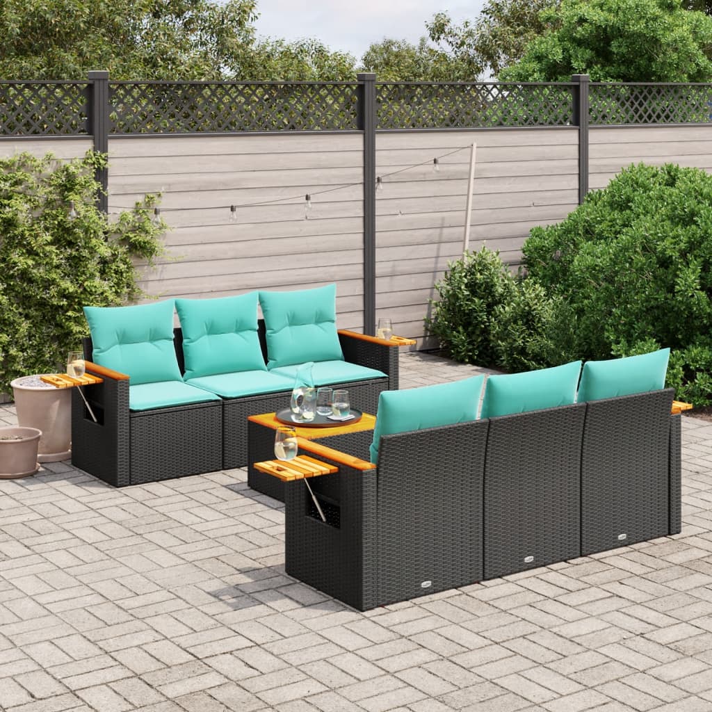 7-delige Loungeset met kussens poly rattan zwart is nu te koop bij PeponiXL, paradijselijk wonen!