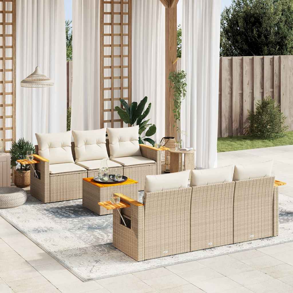 7-delige Loungeset met kussens poly rattan beige is nu te koop bij PeponiXL, paradijselijk wonen!
