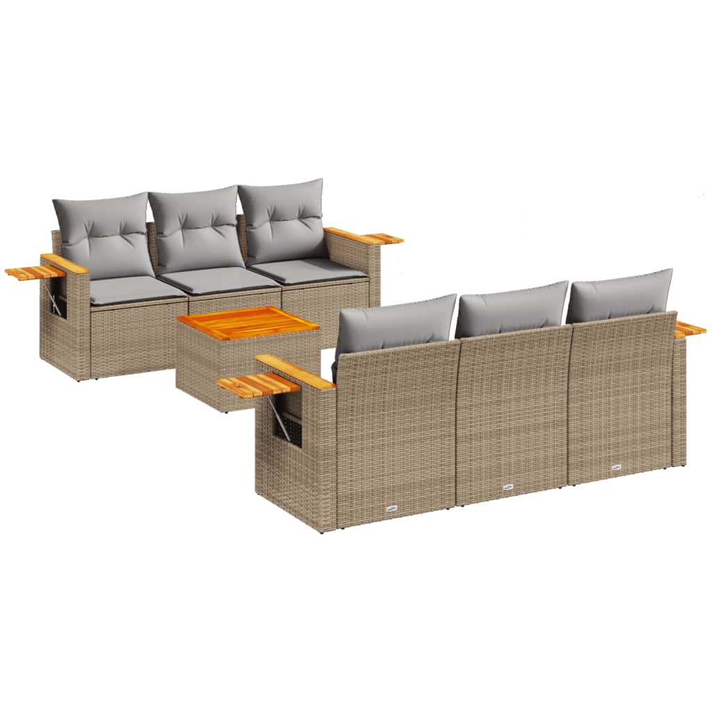 7-delige Loungeset met kussens poly rattan beige is nu te koop bij PeponiXL, paradijselijk wonen!