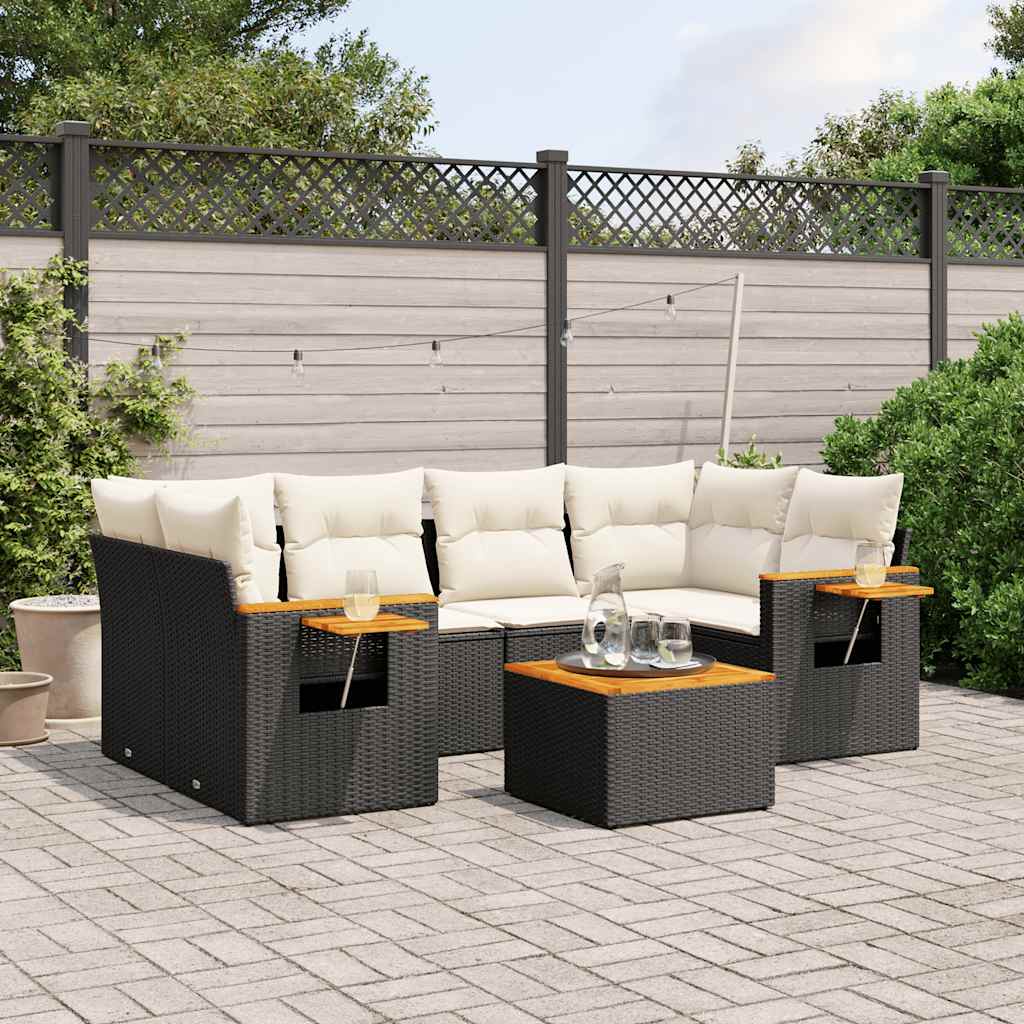 7-delige Loungeset met kussens poly rattan zwart is nu te koop bij PeponiXL, paradijselijk wonen!