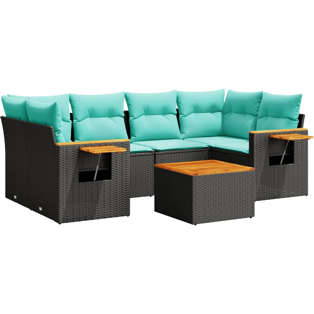 7-delige Loungeset met kussens poly rattan zwart is nu te koop bij PeponiXL, paradijselijk wonen!
