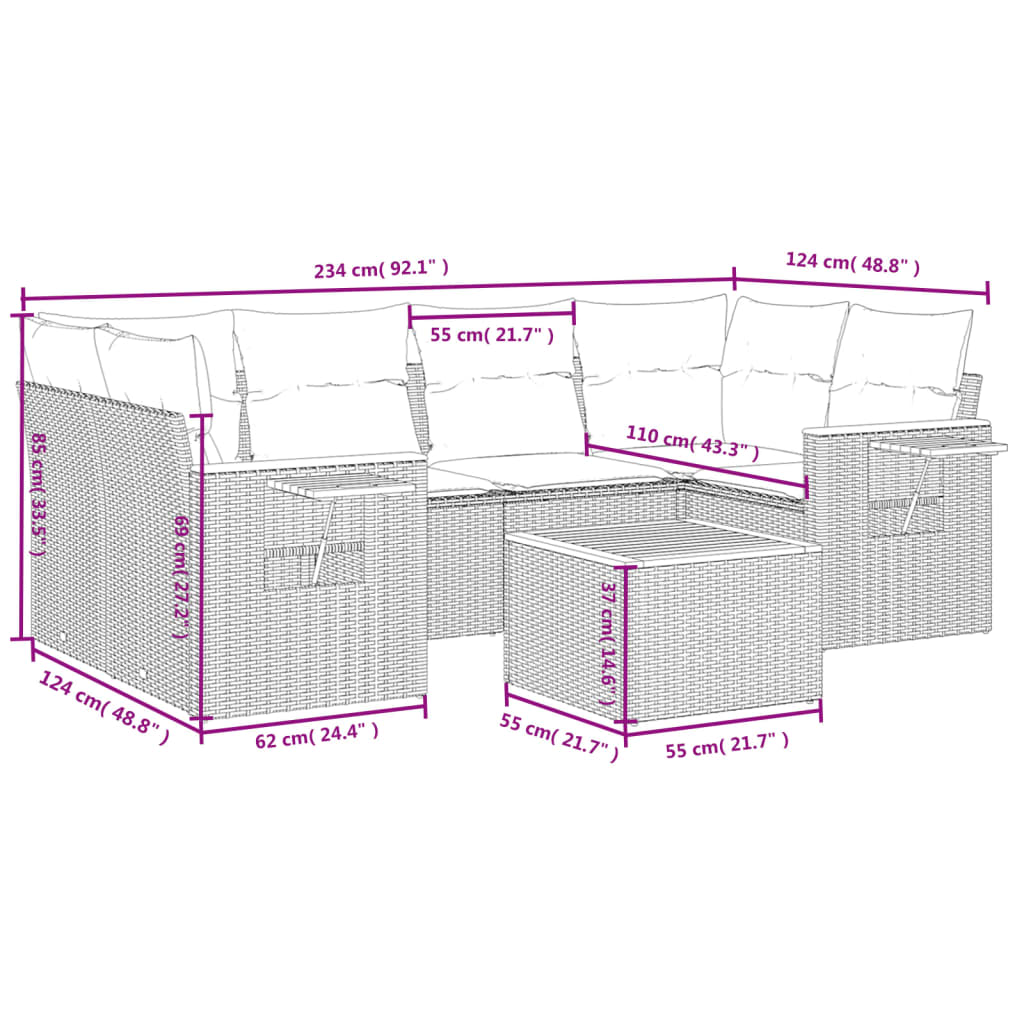 7-delige Loungeset met kussens poly rattan zwart is nu te koop bij PeponiXL, paradijselijk wonen!
