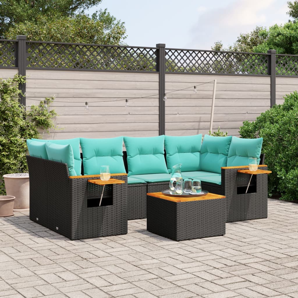 7-delige Loungeset met kussens poly rattan zwart is nu te koop bij PeponiXL, paradijselijk wonen!