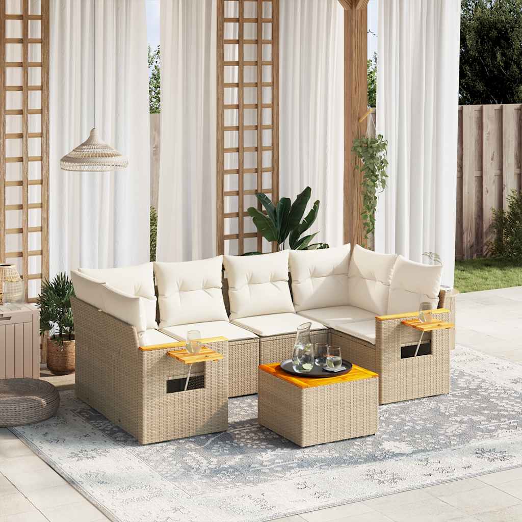 7-delige Loungeset met kussens poly rattan beige is nu te koop bij PeponiXL, paradijselijk wonen!