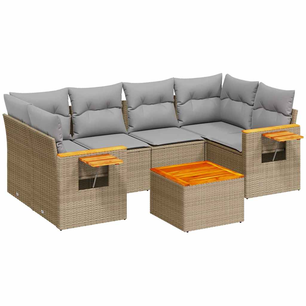 7-delige Loungeset met kussens poly rattan beige is nu te koop bij PeponiXL, paradijselijk wonen!