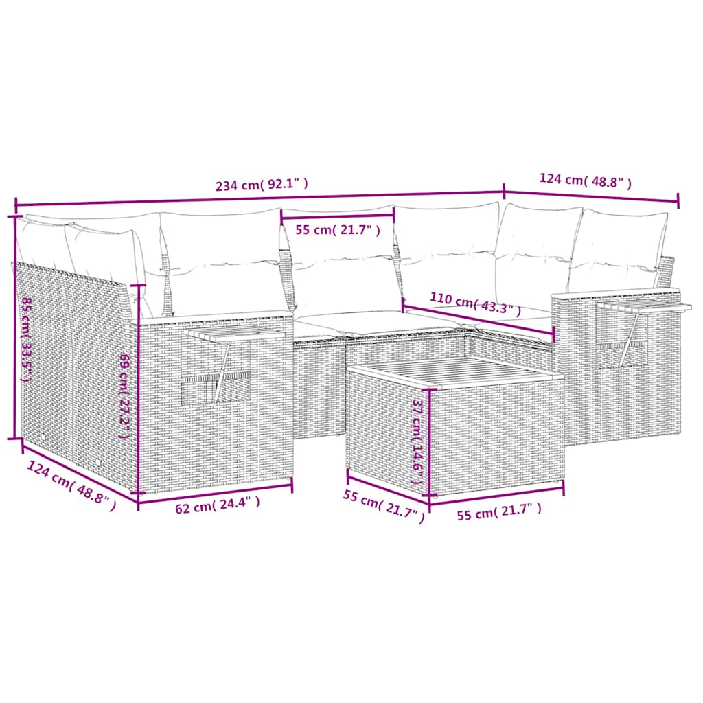 7-delige Loungeset met kussens poly rattan beige is nu te koop bij PeponiXL, paradijselijk wonen!