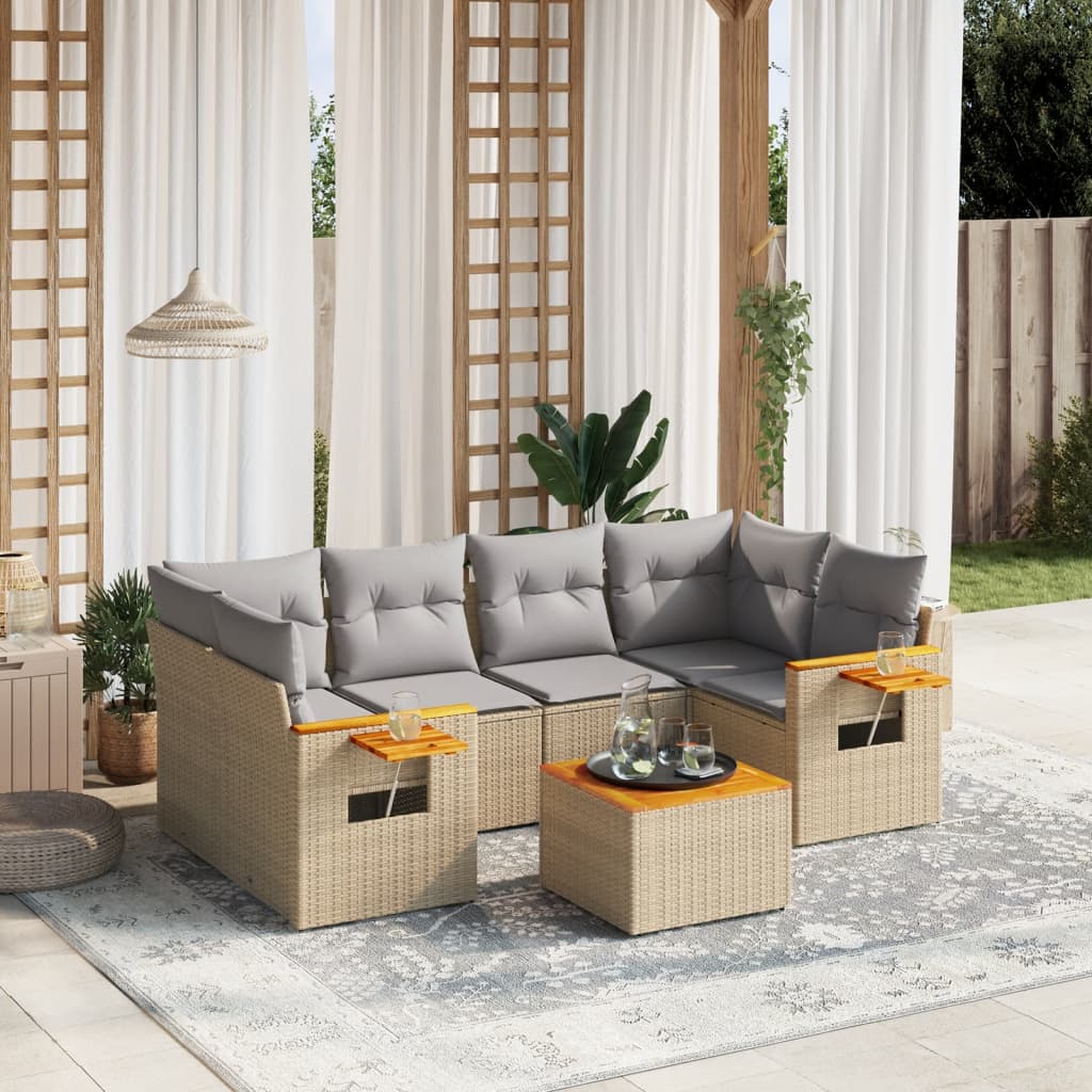 7-delige Loungeset met kussens poly rattan beige is nu te koop bij PeponiXL, paradijselijk wonen!