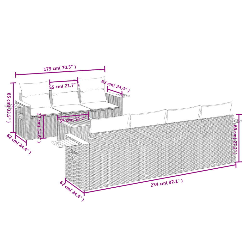 8-delige Loungeset met kussens poly rattan zwart is nu te koop bij PeponiXL, paradijselijk wonen!