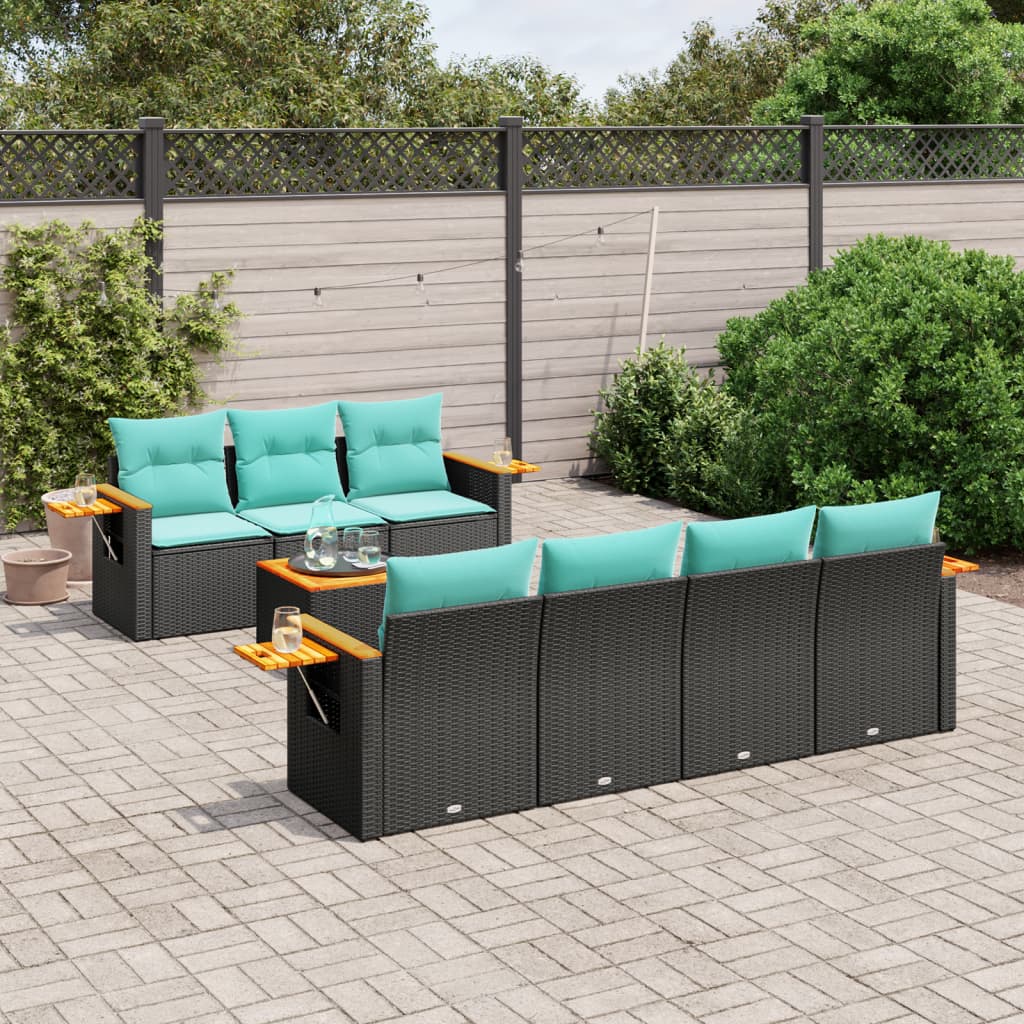 8-delige Loungeset met kussens poly rattan zwart is nu te koop bij PeponiXL, paradijselijk wonen!