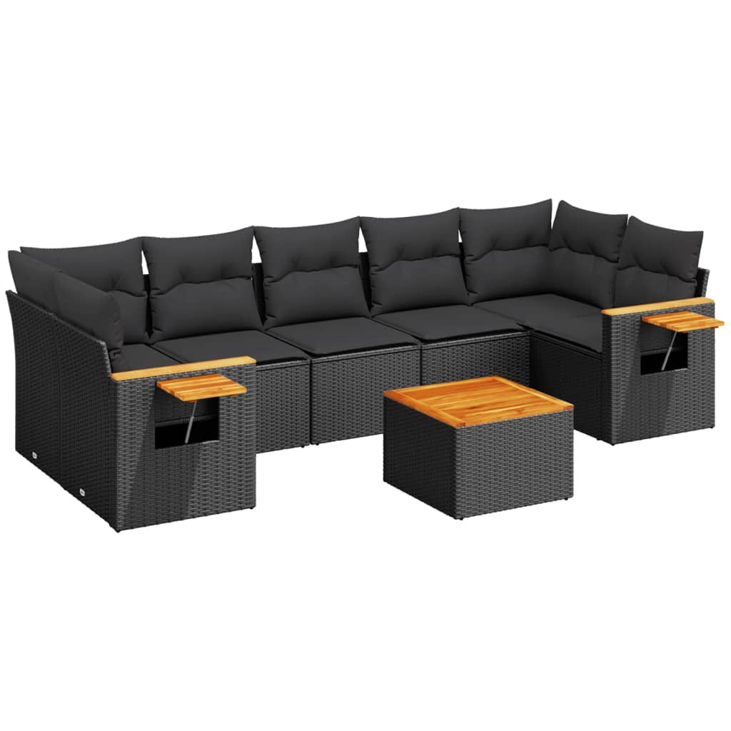 8-delige Loungeset met kussens poly rattan zwart is nu te koop bij PeponiXL, paradijselijk wonen!