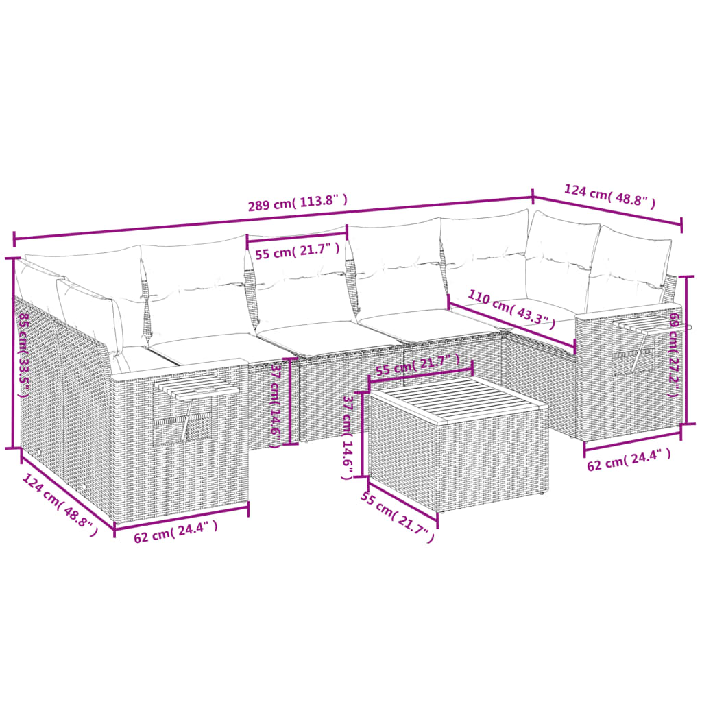 8-delige Loungeset met kussens poly rattan zwart is nu te koop bij PeponiXL, paradijselijk wonen!