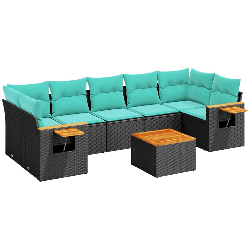 8-delige Loungeset met kussens poly rattan zwart is nu te koop bij PeponiXL, paradijselijk wonen!