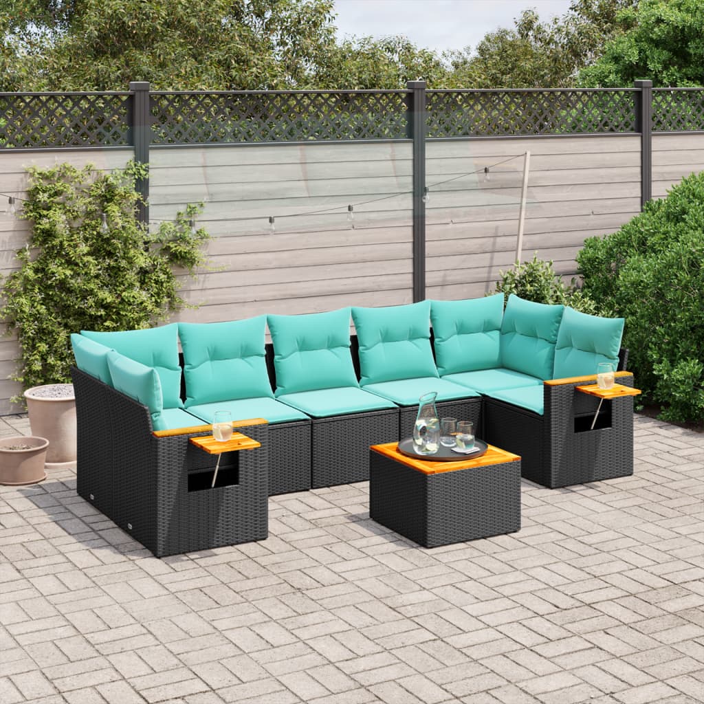 8-delige Loungeset met kussens poly rattan zwart is nu te koop bij PeponiXL, paradijselijk wonen!