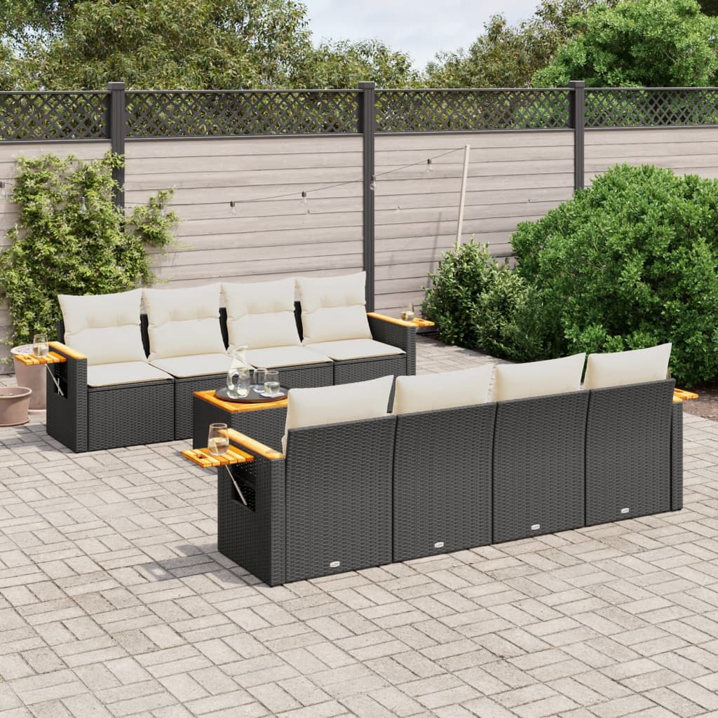 9-delige Loungeset met kussens poly rattan zwart is nu te koop bij PeponiXL, paradijselijk wonen!