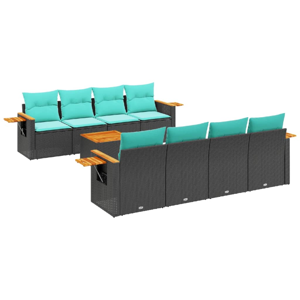 9-delige Loungeset met kussens poly rattan zwart is nu te koop bij PeponiXL, paradijselijk wonen!