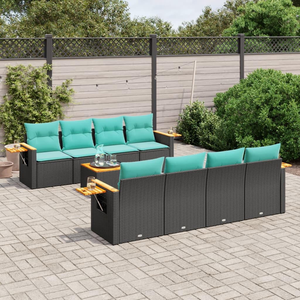 9-delige Loungeset met kussens poly rattan zwart is nu te koop bij PeponiXL, paradijselijk wonen!