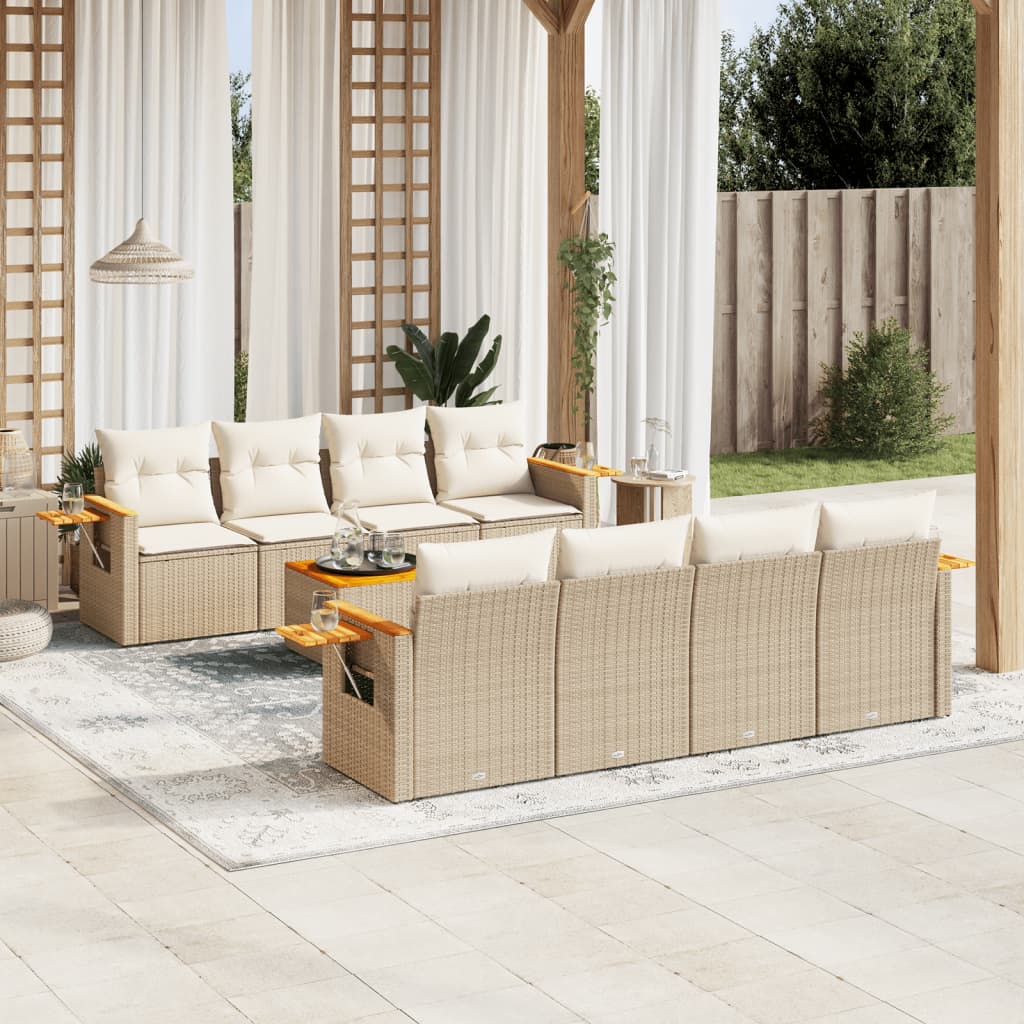 9-delige Loungeset met kussens poly rattan beige is nu te koop bij PeponiXL, paradijselijk wonen!