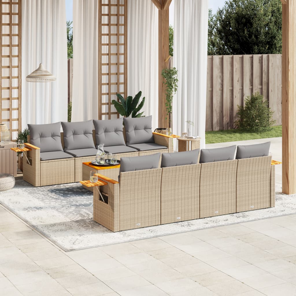 9-delige Loungeset met kussens poly rattan beige is nu te koop bij PeponiXL, paradijselijk wonen!
