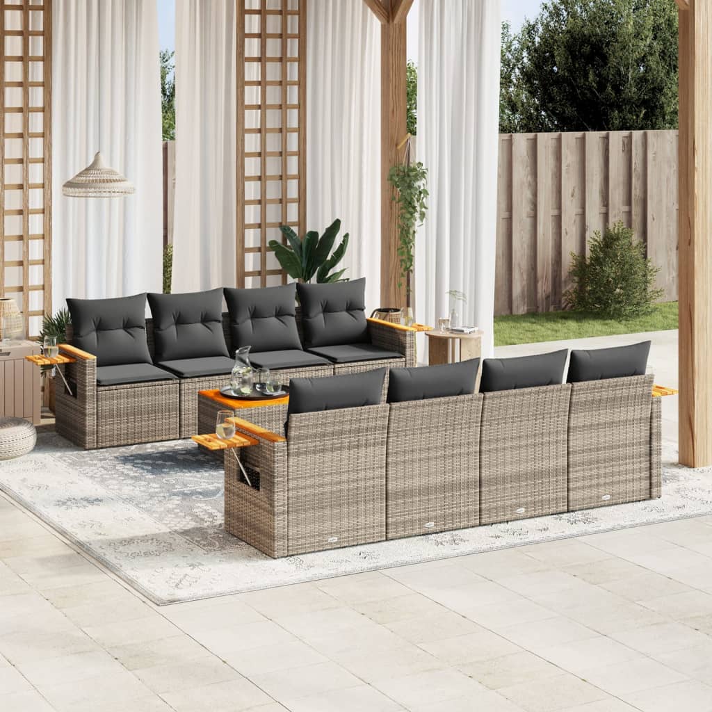 9-delige Loungeset met kussens poly rattan grijs is nu te koop bij PeponiXL, paradijselijk wonen!