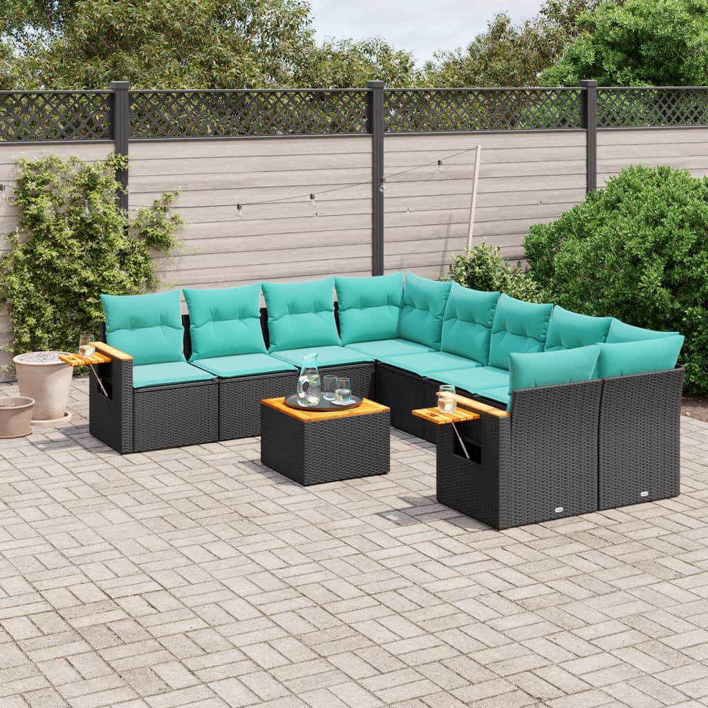 9-delige Loungeset met kussens poly rattan zwart is nu te koop bij PeponiXL, paradijselijk wonen!