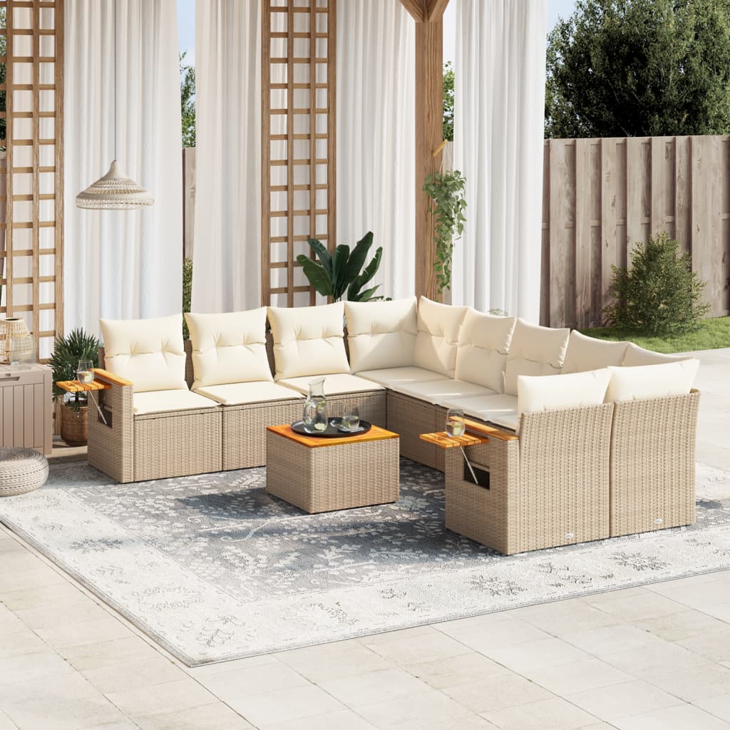 9-delige Loungeset met kussens poly rattan beige is nu te koop bij PeponiXL, paradijselijk wonen!