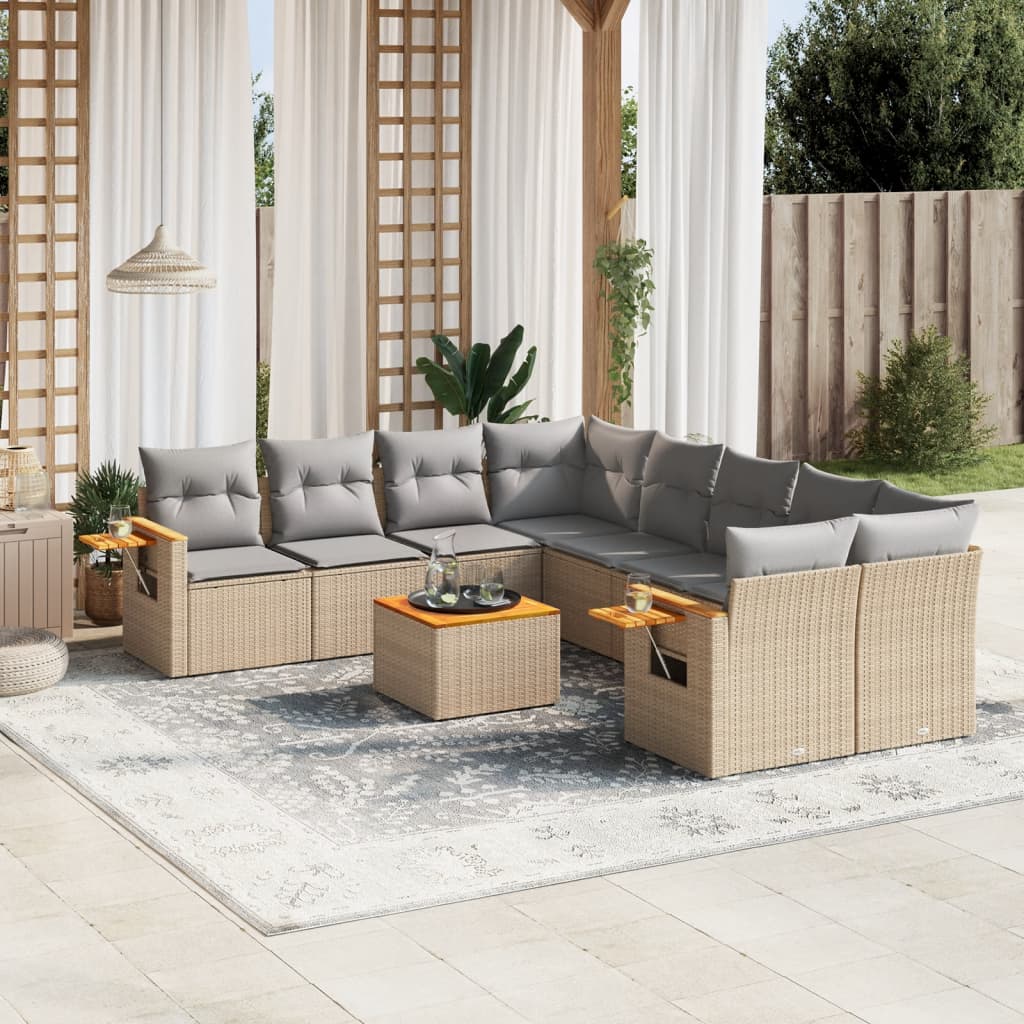 9-delige Loungeset met kussens poly rattan beige is nu te koop bij PeponiXL, paradijselijk wonen!