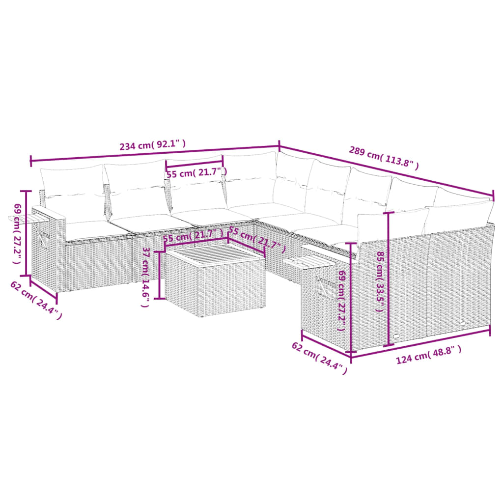 9-delige Loungeset met kussens poly rattan grijs is nu te koop bij PeponiXL, paradijselijk wonen!