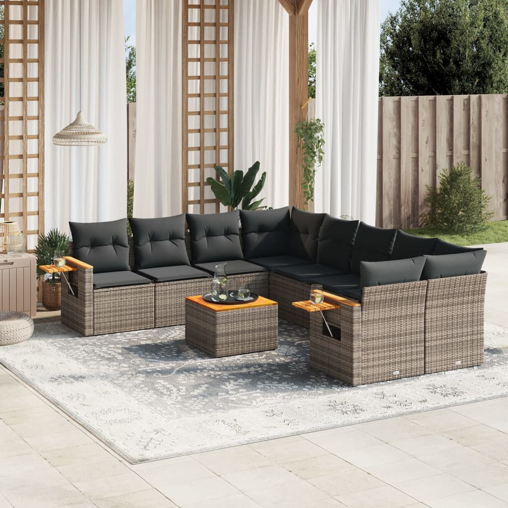 9-delige Loungeset met kussens poly rattan grijs is nu te koop bij PeponiXL, paradijselijk wonen!
