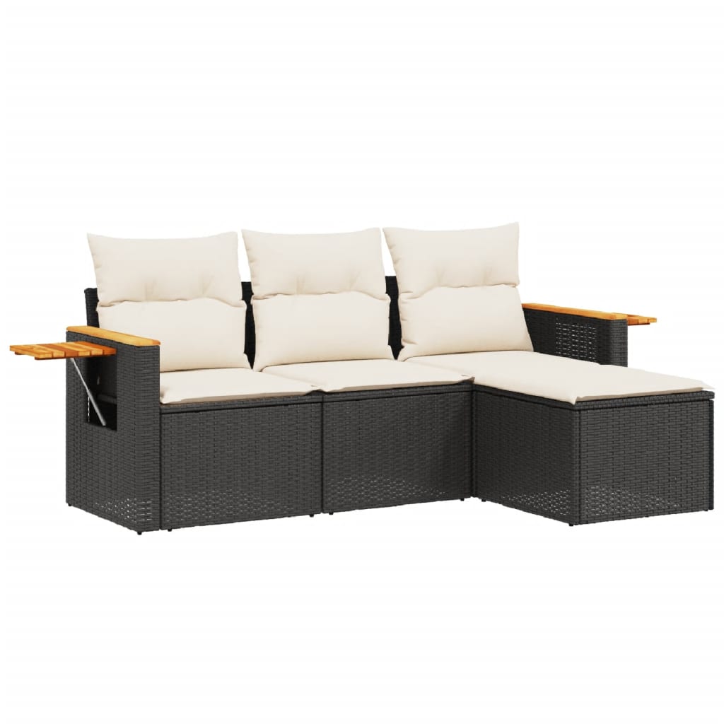 4-delige Loungeset met kussens poly rattan zwart is nu te koop bij PeponiXL, paradijselijk wonen!