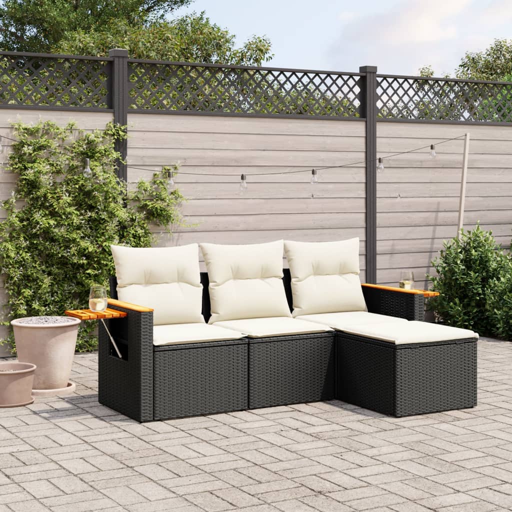 4-delige Loungeset met kussens poly rattan zwart is nu te koop bij PeponiXL, paradijselijk wonen!