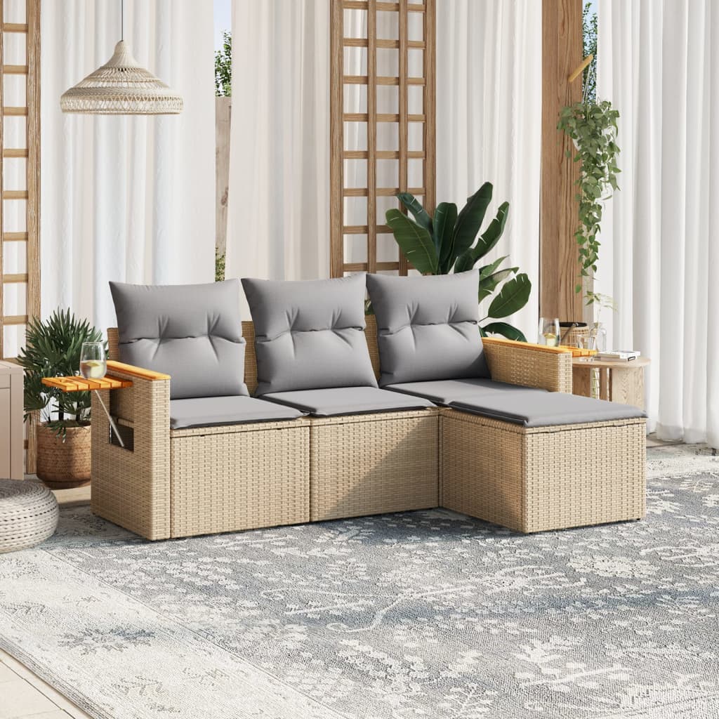 4-delige Loungeset met kussens poly rattan beige is nu te koop bij PeponiXL, paradijselijk wonen!
